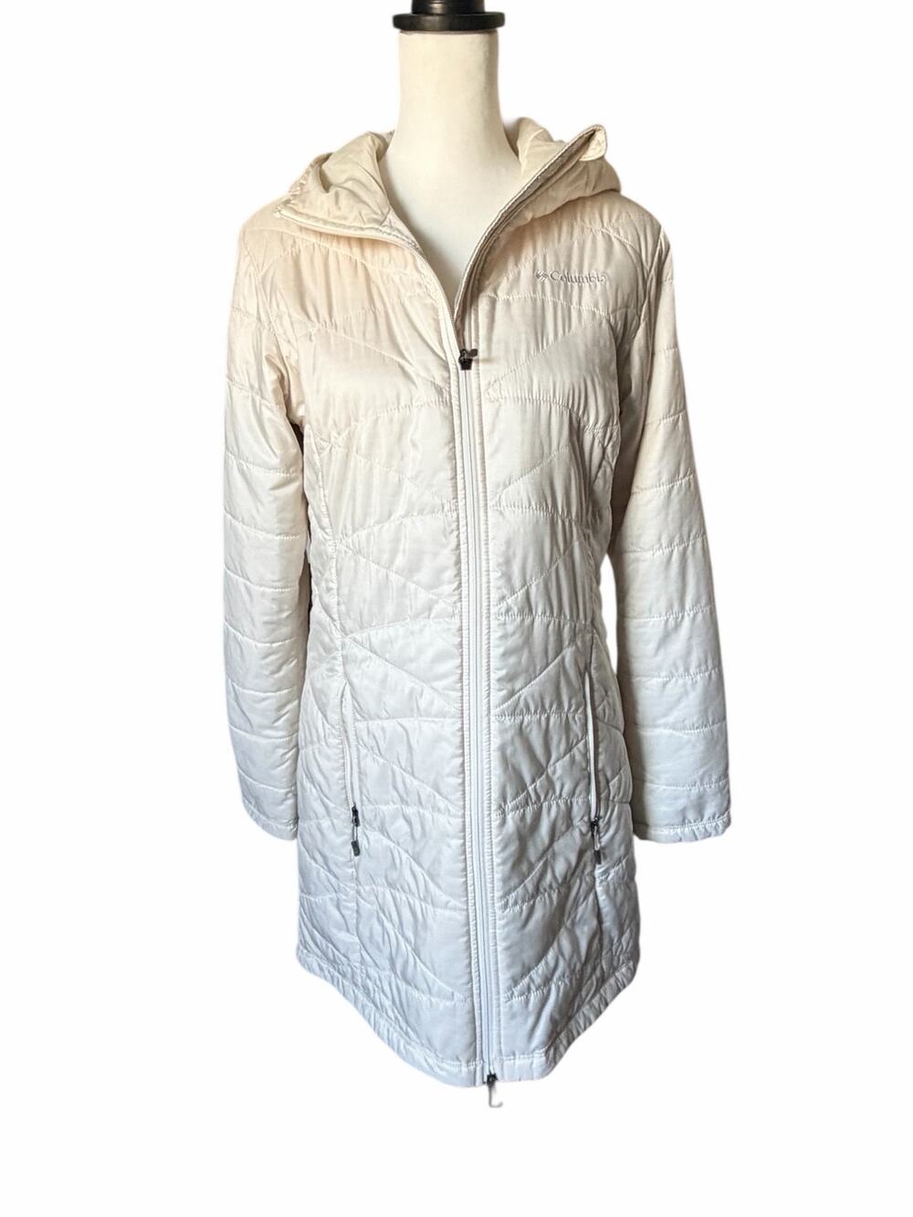 Columbia Women's Off white Cream Long Coat Medium Omni Heat Women's Joy Peak
